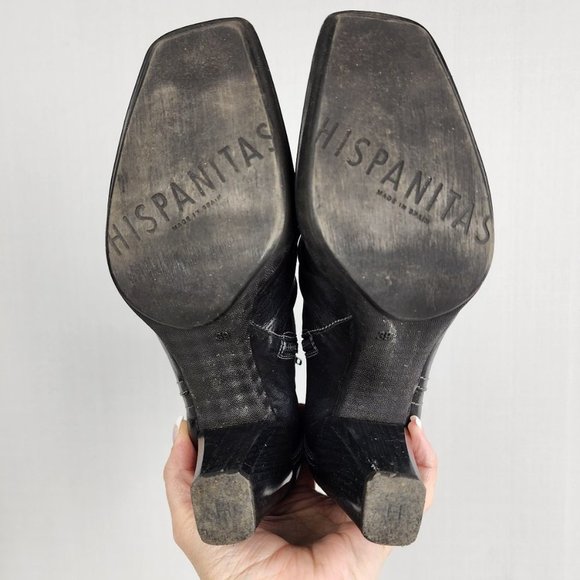 Hispanitas Black Leather Heeled Boots Size 8.5 - Picture 6 of 9